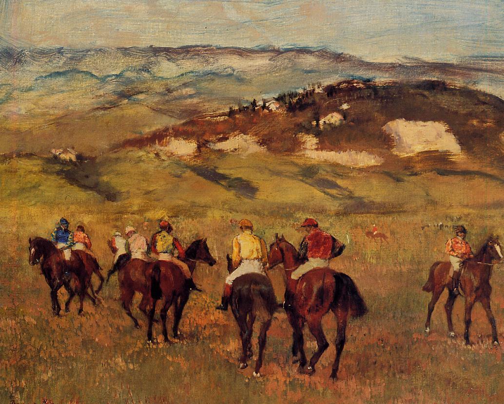 Jockeys on Horseback Before Distant Hills 1884